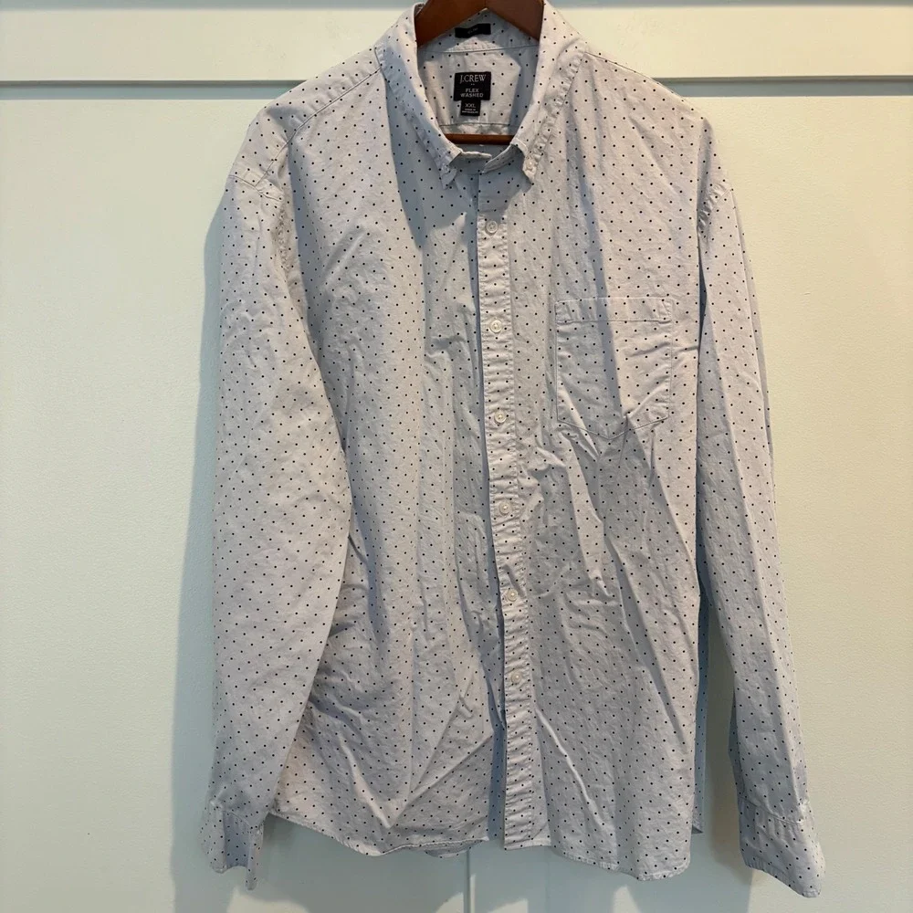 J.Crew Flex Washed Button Down Shirt Men XXL Slim Fit Blue Polka Dot Casual Work